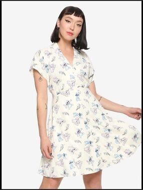 Disney Cream Midi Dress with Blue and Purple Character Print